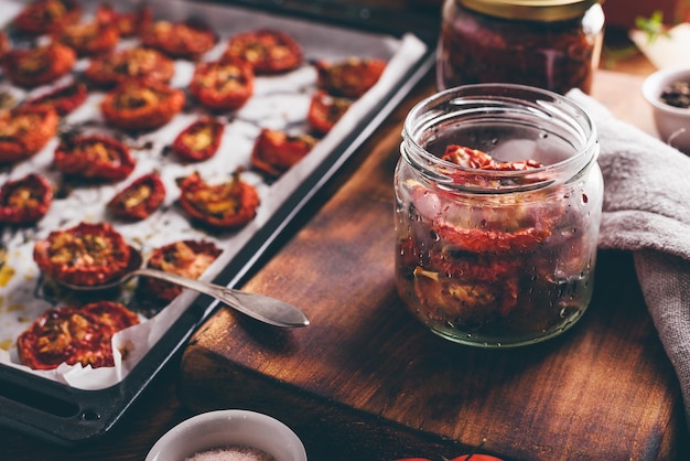 Oven Baked Tomatoes with Oil and Herbs in a Jar