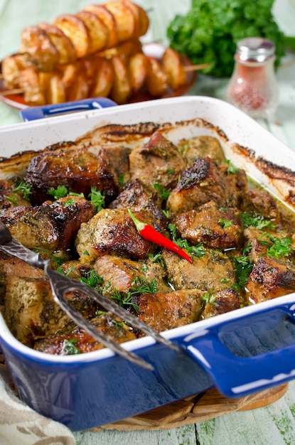 Oven roasted crispy pork with spices and herbs