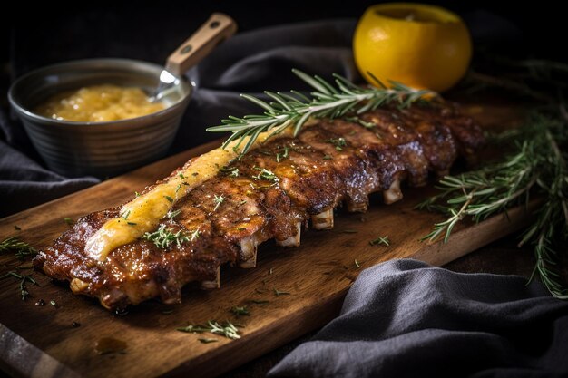 オーブンで焼いた肋骨と蜂蜜のマスタードソース