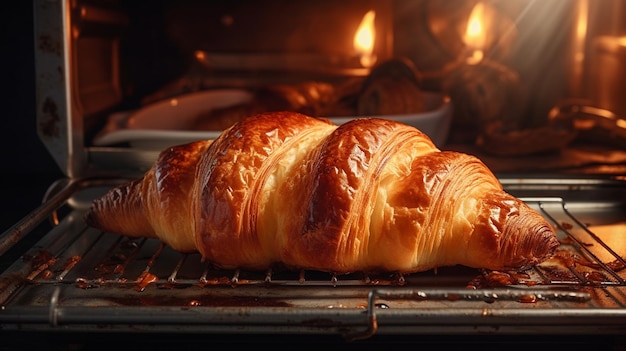 Photo oven with croissants and croissants