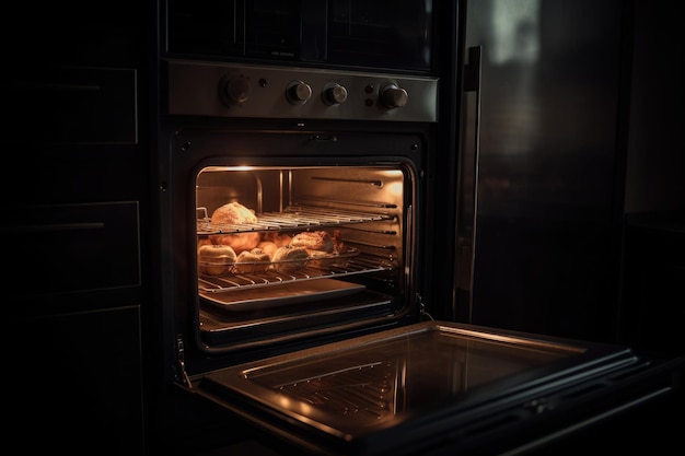 Фото Духовка с теплым свечением и выходом пара, готовая к выпечке или жарке, созданная с помощью генеративного искусственного интеллекта