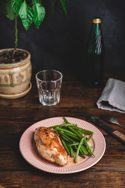 Ovenbaked Chicken Breasts and Fried Green Beans