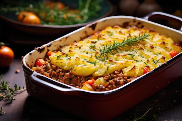 Photo ovenready shepherds pie in a baking dish