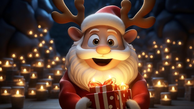 Over b3d cartoon van de kerstman knuffel rendieren elkaar generatieve ai