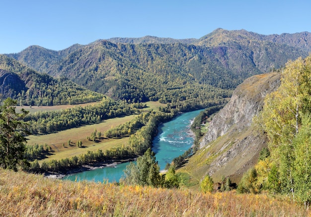 Over de Katun-rivier in het Altay-gebergte herfst