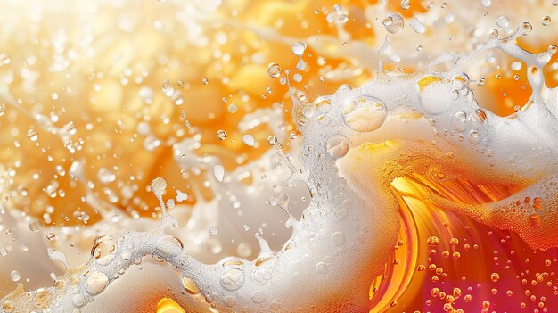 Over een bleek amber alcoholische verfrissingen druppelen delicate textuur bier schuimig in het wit met bubbels spettert en druppels een vector kunstwerk en ruimte Generatieve AI