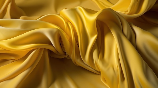 Over een tafel ligt een geel zijden kleed gedrapeerd