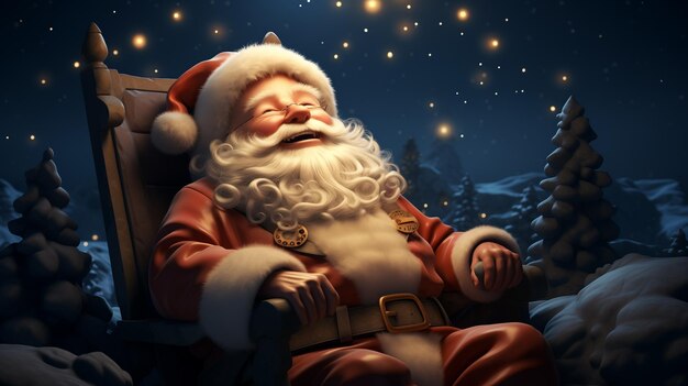 Over gelukkige kerstman neem een dutje op de bank met sterren glitter en sneeuw veld generatieve ai