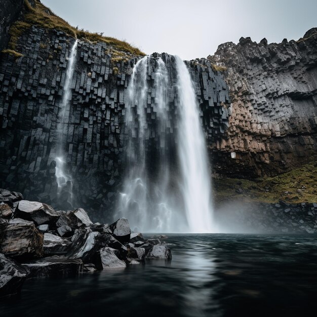 Overcast Cascade Moody Waterfall Landscape