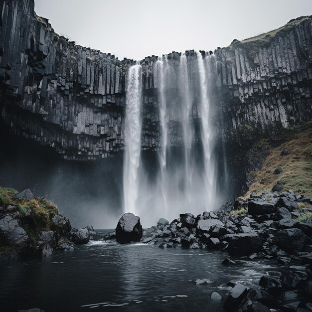 Overcast Cascade Moody Waterfall Landscape