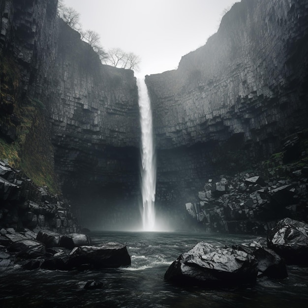 Overcast Cascade Moody Waterfall Landscape