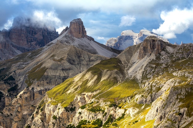 Overcast day Dolomites mountains view at the cloudy day, Italy