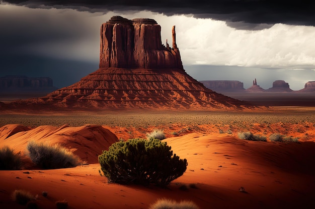 Under an overcast sky the famed monument valley in Utah USA has stunning views