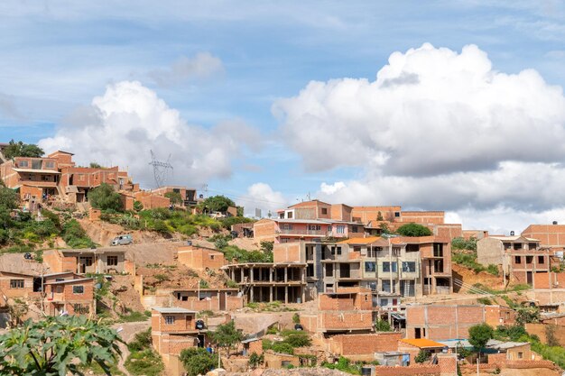 Photo overcrowding slum built on a hill underdevelopment in south america poverty