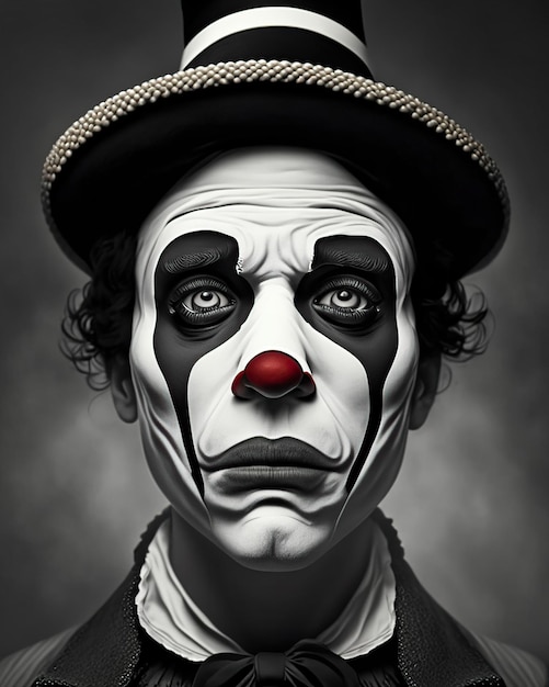 Overdrijvende gezichtsuitdrukkingen van mime clown portret