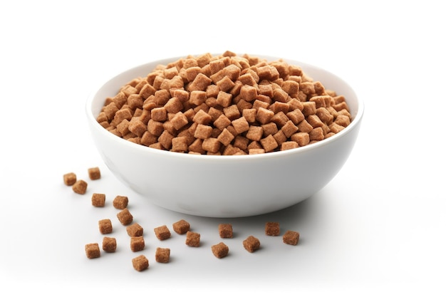 Overflowing dog food bits in a bowl on a white background mock up