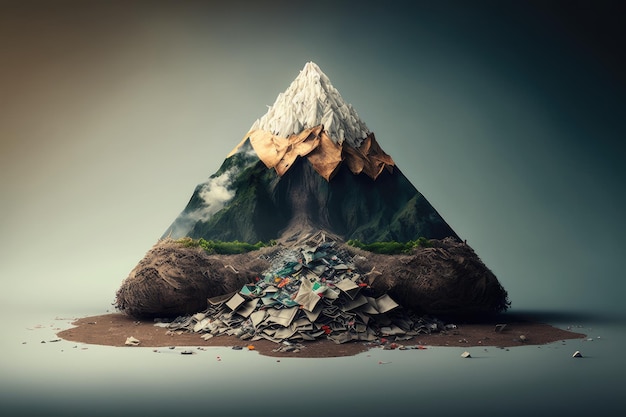 Overflowing garbage in shape of small mountain on dirty ground