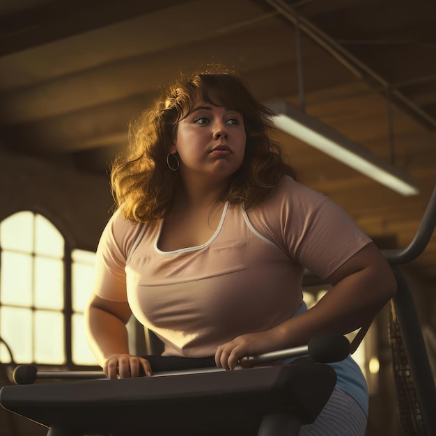 Overgewicht jonge vrouw trainen in de sportschool