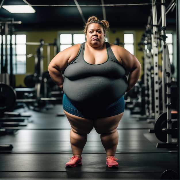 Overgewicht jonge vrouw trainen in de sportschool