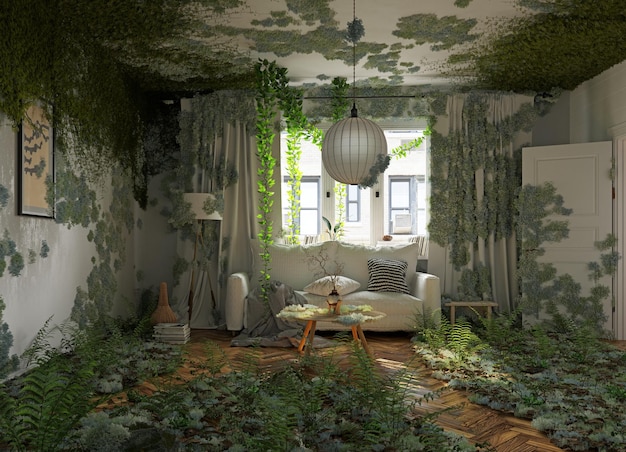 Photo overgrown living interior