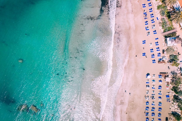 Overhead beautiful beach with crystal clear water, Coral Bay, Cyprus