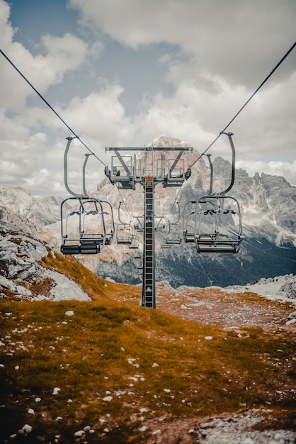 Overhead cable car against sky during winter