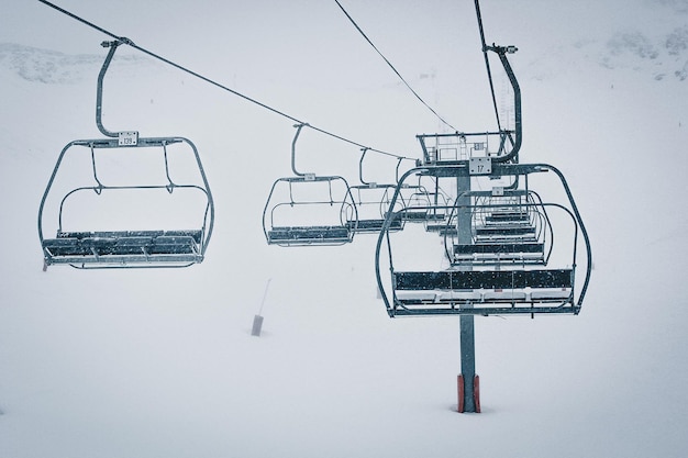 Overhead cable car during winter