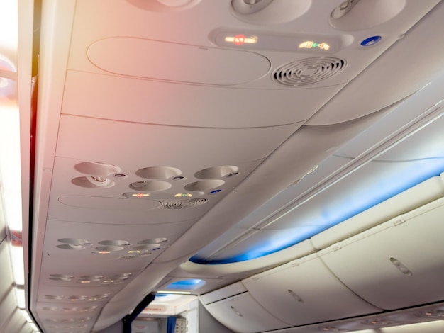 Overhead console panel on airplane