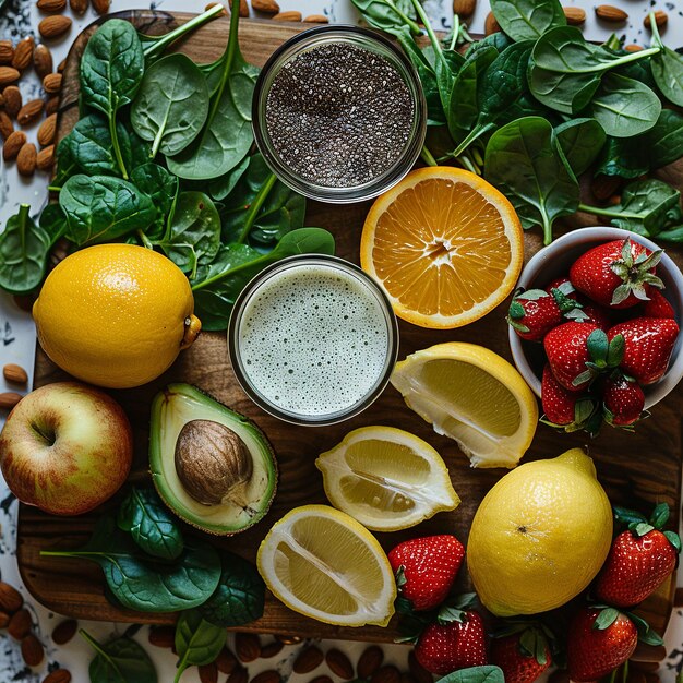 Photo overhead diy smoothie ingredients layout