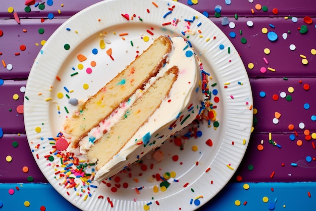 Наверху плоский вид на кусочек торта для празднования дня рождения
