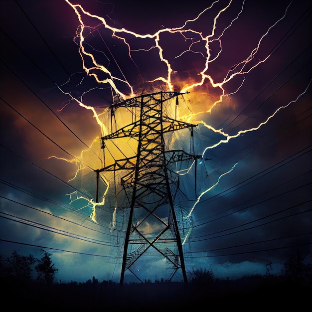 Overhead high voltage power line breakage in electrical storm