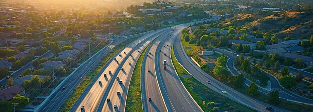 Photo overhead image of a highway in a contemporary community