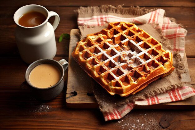 Overhead opname van een wafel ontbijt verspreid met verschillende toppings