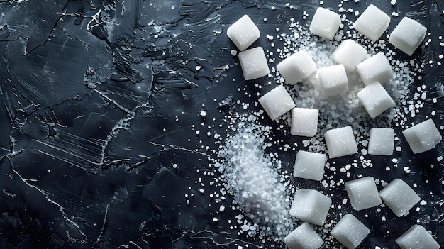 Photo an overhead perspective of loose sugar and sugar cubes in close proximity concept food photography sweet ingredients sugar art closeup shots kitchen scene
