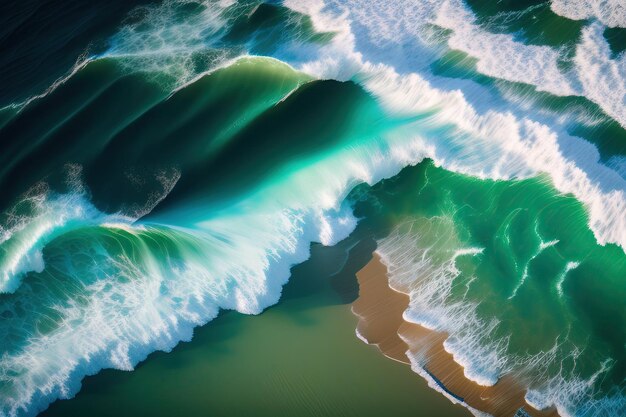 海岸線に打ち寄せる波の頭上の写真 熱帯のビーチのサーフィン 抽象的な航空写真 オーシャンビュー