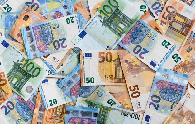 Overhead photo of euros money currency