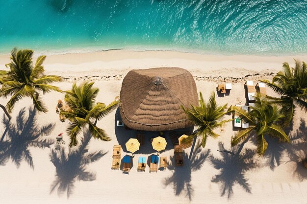 Наземный снимок пляжного бара, где подают тропические коктейли
