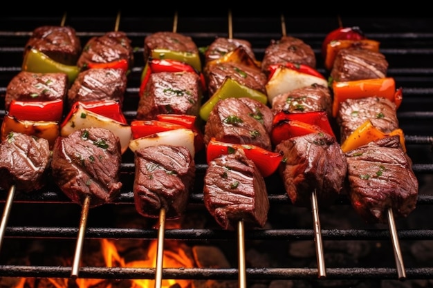 Overhead shot of brazilian churrasco skewers on a grille