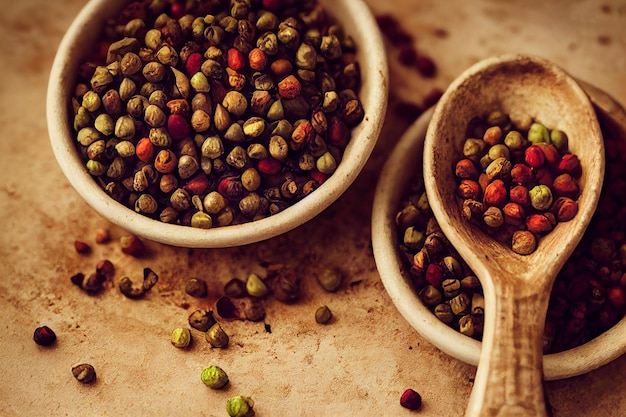 Overhead shot of delicious dried peas 3d illustrated