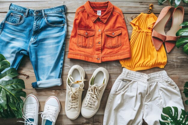 Overhead shot of female casual clothes