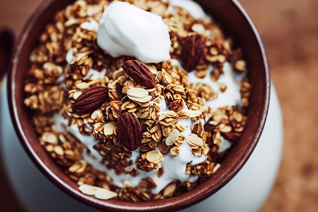 Overhead shot heerlijke granola met yoghurt 3d geïllustreerd