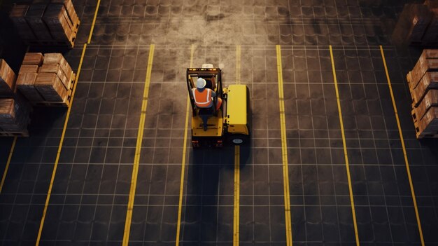 Photo overhead shot of a logistics worker pushing a pallet generative ai