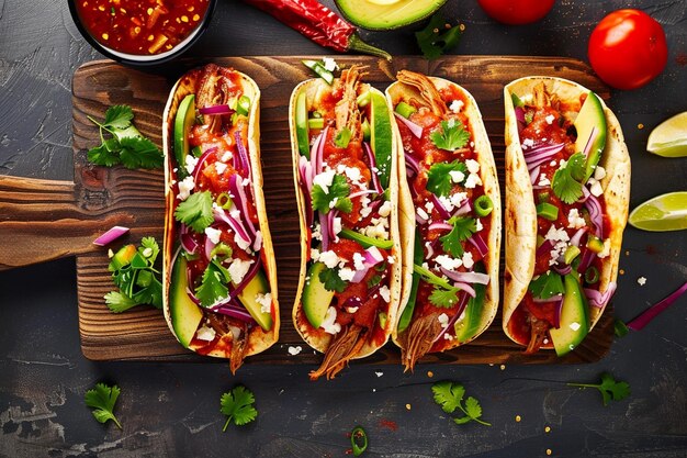 Overhead shot of mexican tacos al pastor