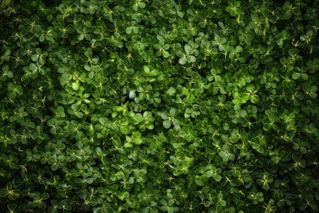 An overhead shot of a patch of clover creating a carpet of green