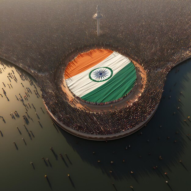 Photo overhead shot of people saluting indian flag