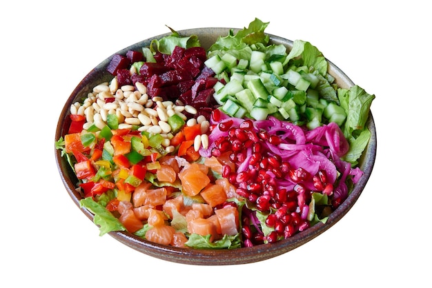 Overhead  shot of Poke in bowl. Isolated on white with clipping path