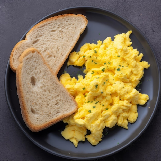 Overhead Shot of Scrambled Eggs and Toast