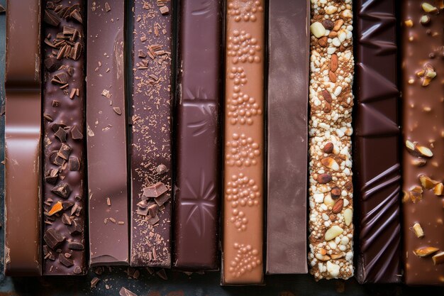 Photo overhead shot of a selection of gourmet chocolate bars