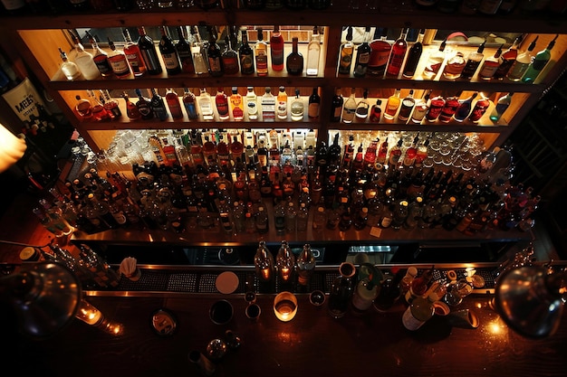 Overhead shot of a tequila bar setup