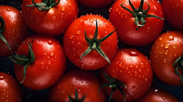 Overhead Shot of Tomatoes with visible Water Drops